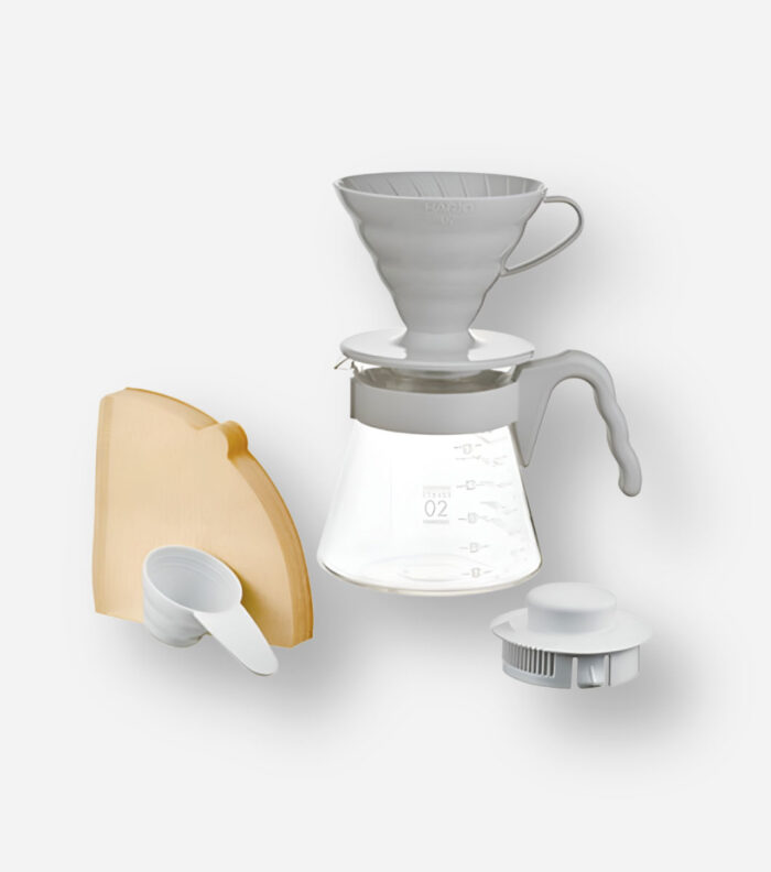 Hario Kit V60 Cinza Claro Vidro E Pp 1-4 Xícaras - Imagem 1