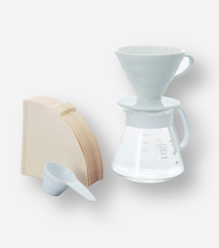 Conjunto Kit V60 Hario em Ceramica Branco C/40 Filtros - Imagem 1
